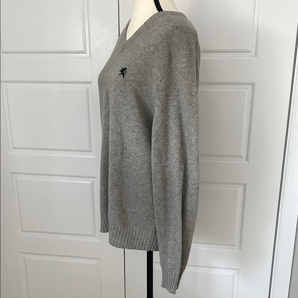 Express Gray V-Neck Lamb’s Wool Unisex  Long Sleeve Classic Sweater Men’s Size M - Picture 4 of 10